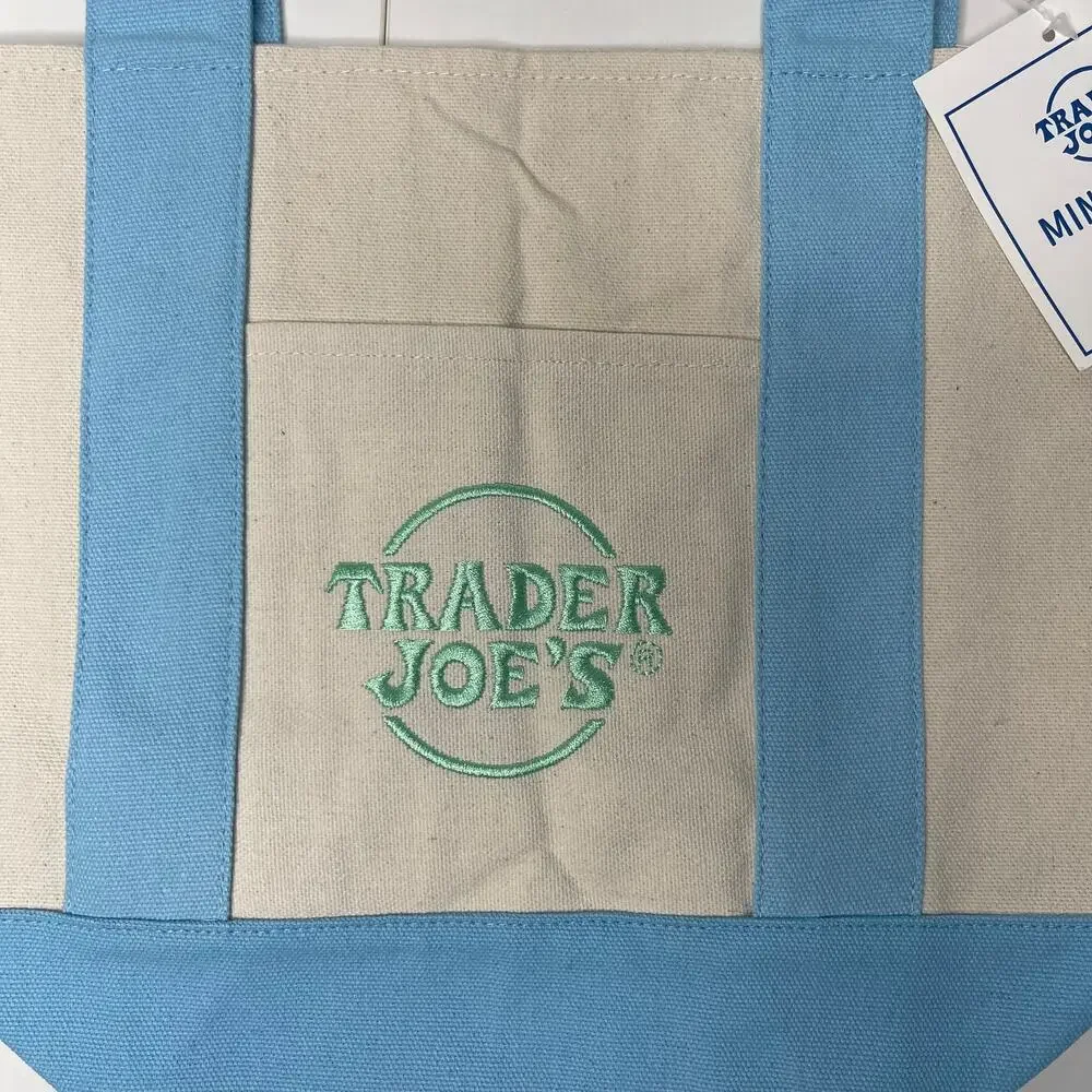 Set of 4! — Trader Joe’s Canvas Tote Bags — Large Size NAVY BLUE + Mini PASTELS!